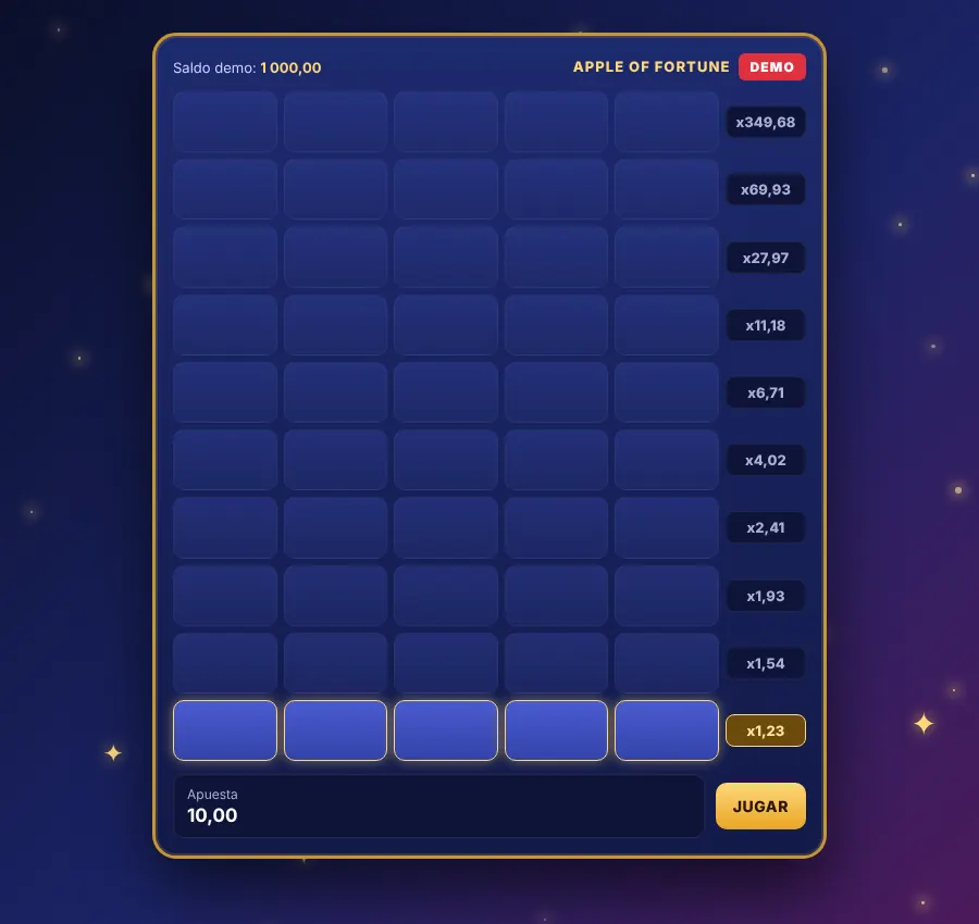 Demo de Apple of Fortune: inicio de ronda en el primer nivel x1,23