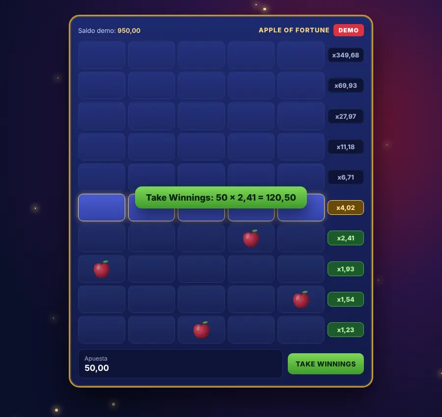 Demo de Apple of Fortune: Take Winnings después del cuarto nivel x2,41